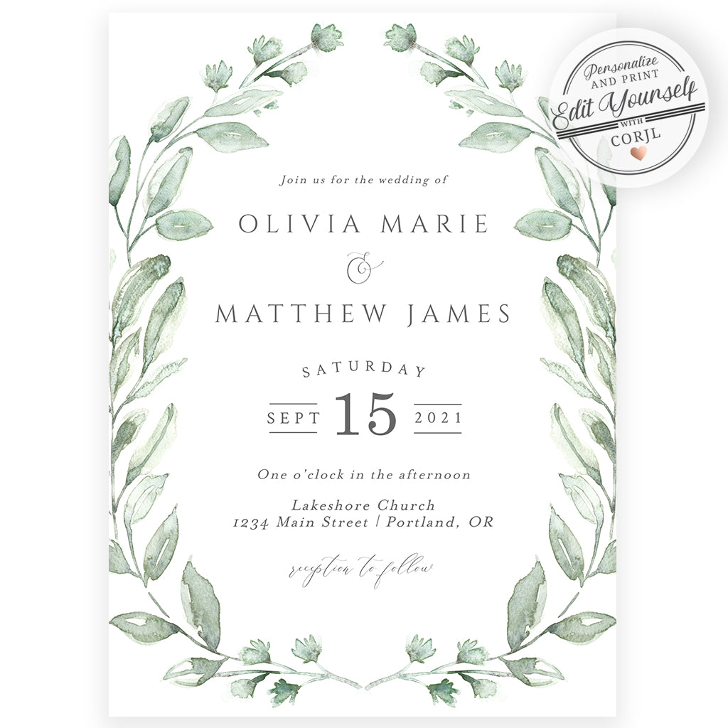 Greenery Wedding Invitation | www.foreveryourprints.com