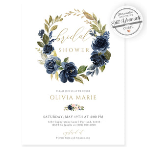 Navy Floral Bridal Shower Invitation | www.foreveryourprints.com