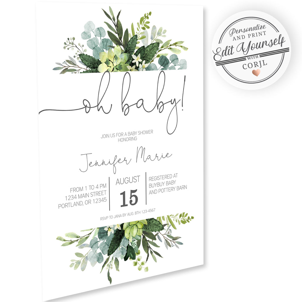 Greenery Baby Shower Invitation | www.foreveryourprints.com