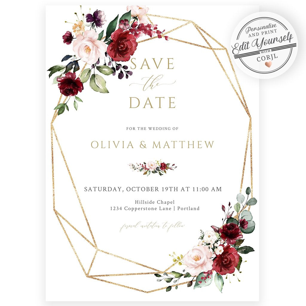 Burgundy Save The Date Invitation | www.foreveryourprints.com
