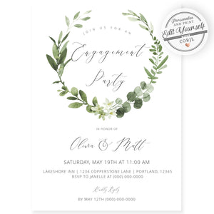 Greenery Engagement Party Invitation | www.foreveryourprints.com