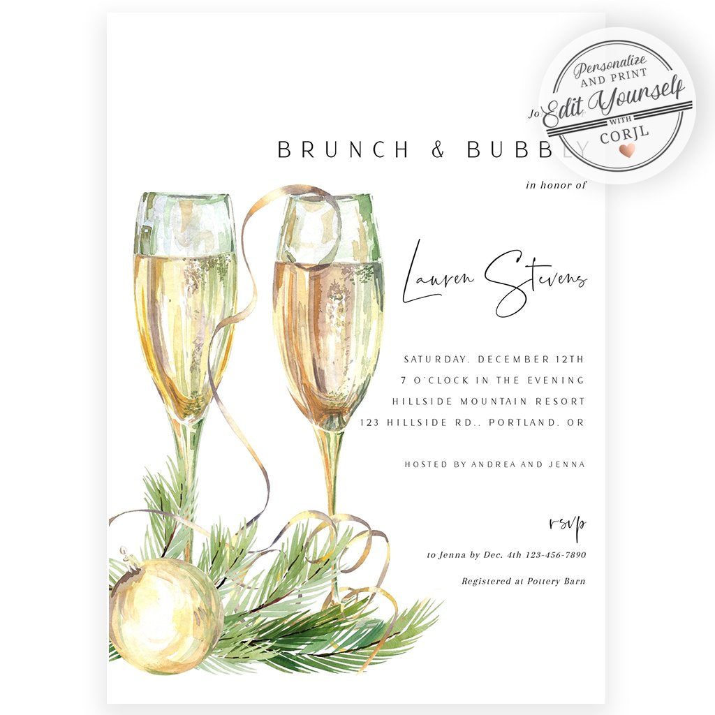 Brunch and Bubbly Bridal Invitation | www.foreveryourprints.com