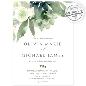 Greenery Florals Wedding Invitation | www.foreveryourprints.com