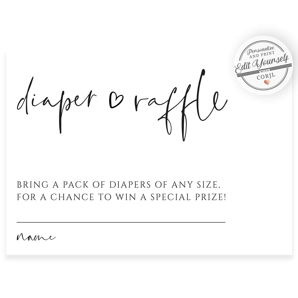 Minimalist Diaper Raffle Card | www.foreveryourprints.com