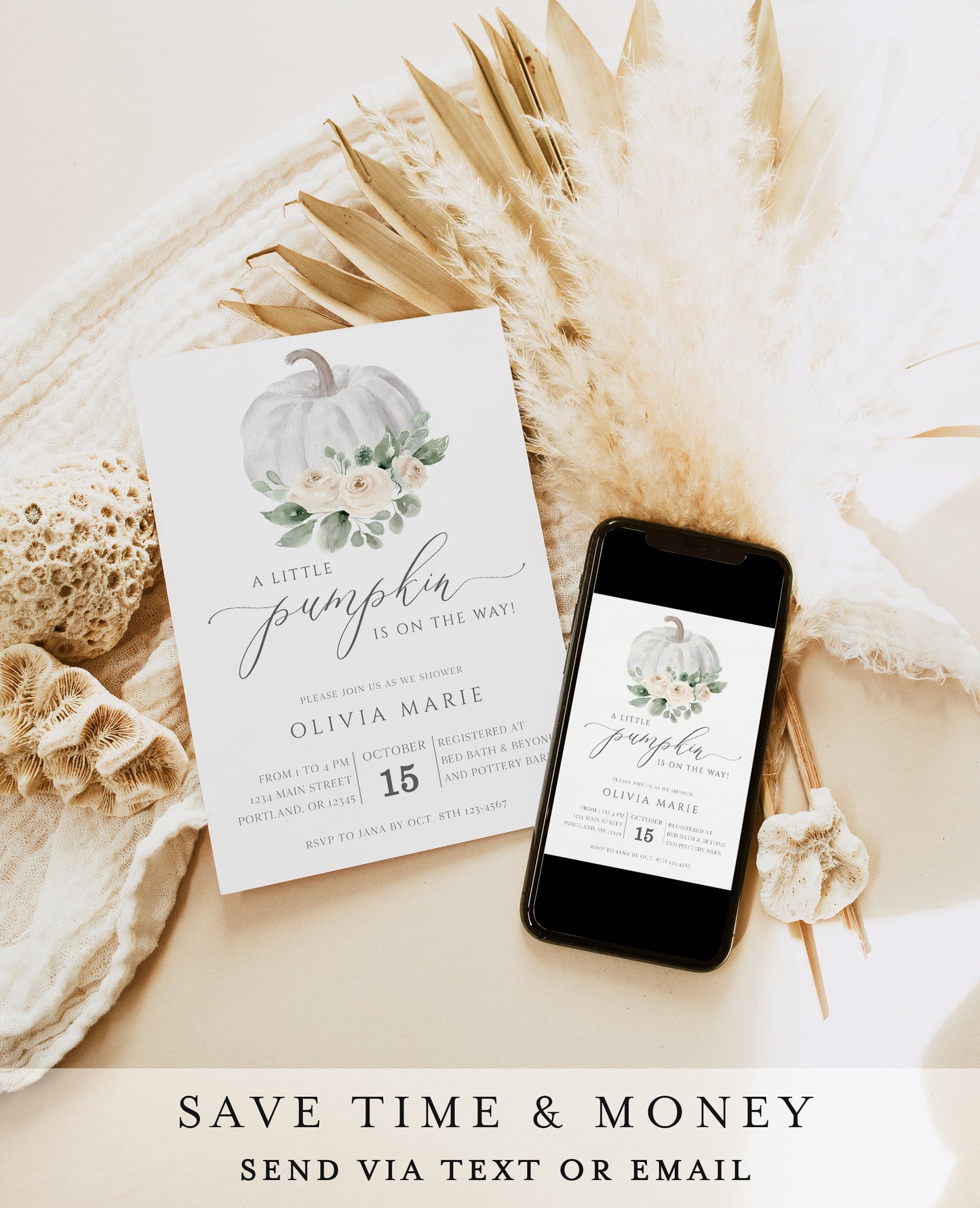 Pumpkin Baby Shower Invitation | www.foreveryourprints.com