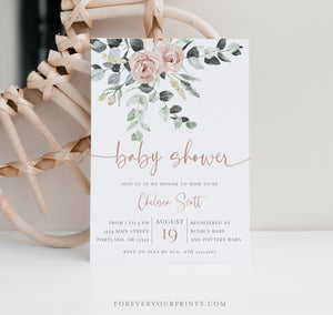Blush Floral Baby Shower Invitation | www.foreveryourprints.com
