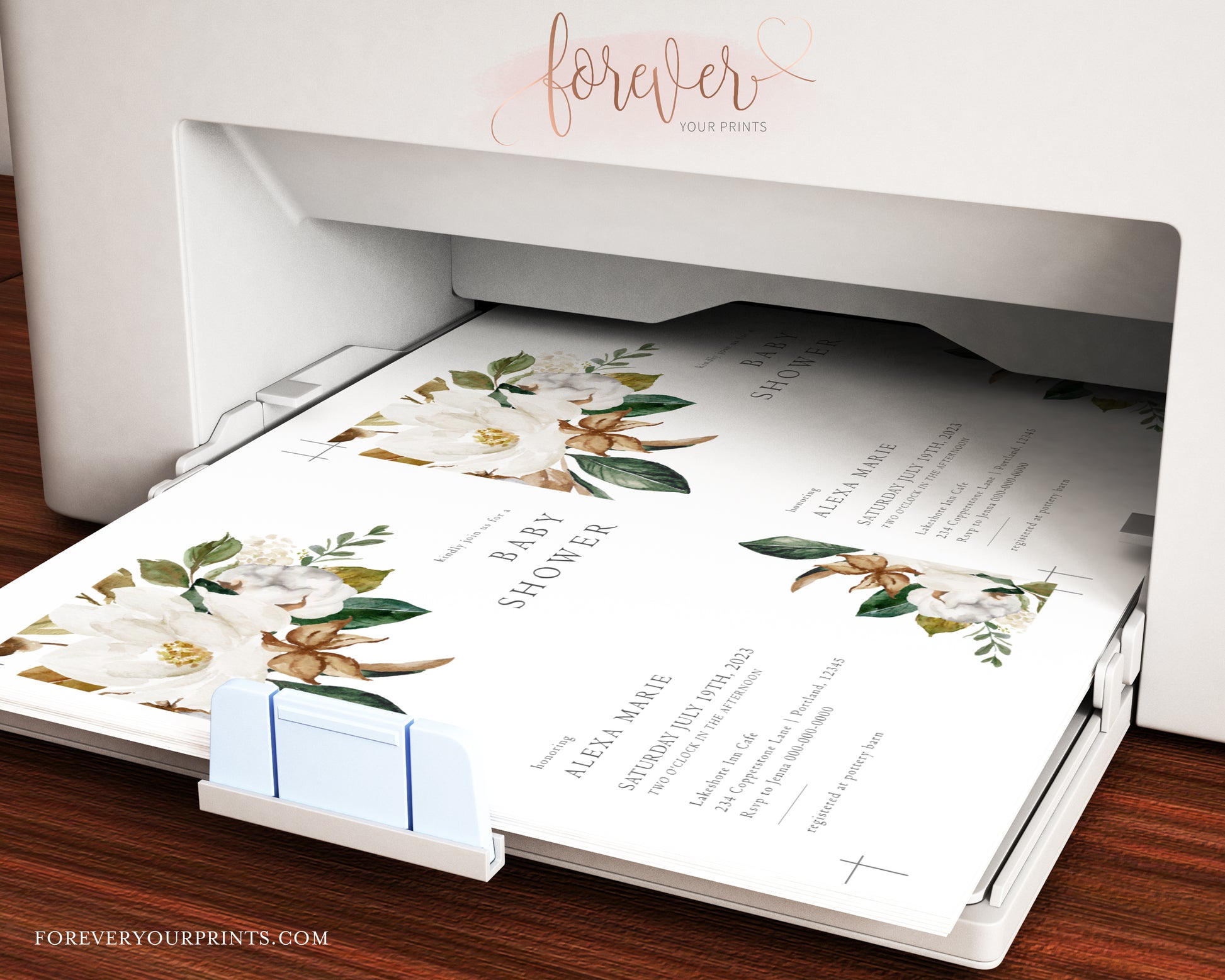 Magnolia Floral Baby Shower Invitation | www.foreveryourprints.com