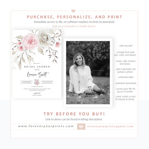 Muted Florals Bridal Shower Invitation | www.foreveryourprints.com