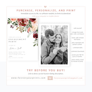 Fall Florals Engagement Invitation| www.foreveryourprints.com