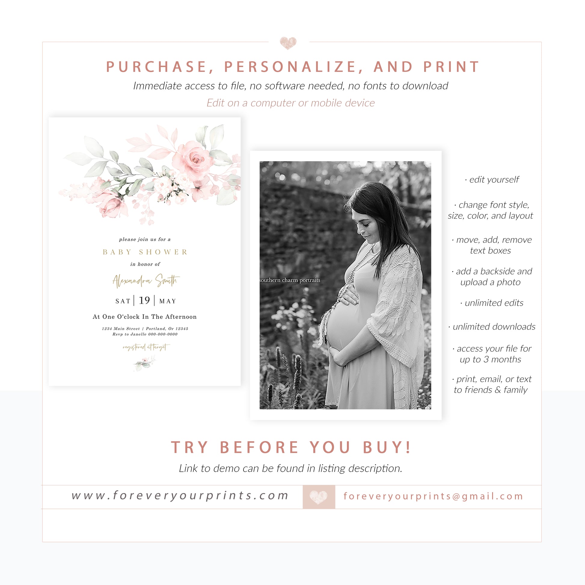 Floral Baby Shower Invitation | www.foreveryourprints.com