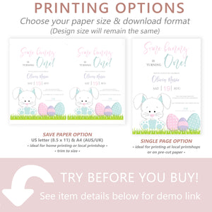 Bunny First Birthday Invitation