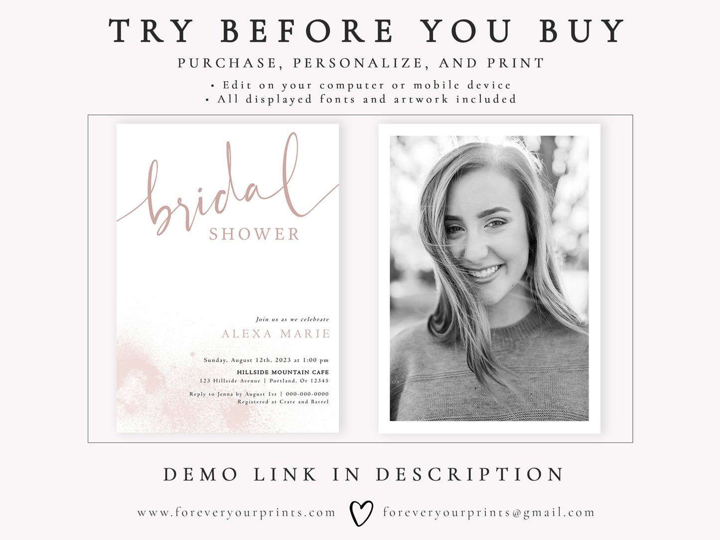Blush Bridal Shower Invitation | www.foreveryourprints.com