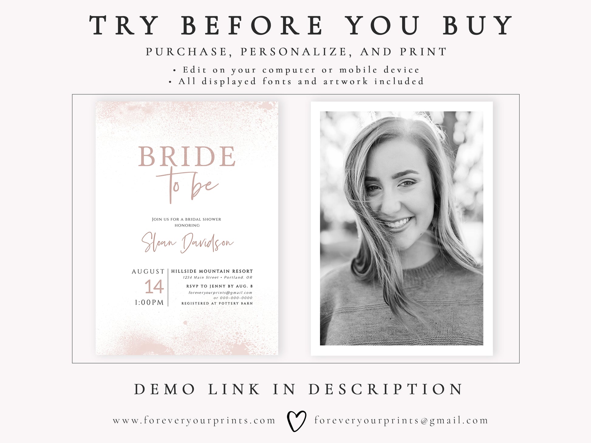 Blush Bridal Shower Invitation | www.foreveryourprints.com