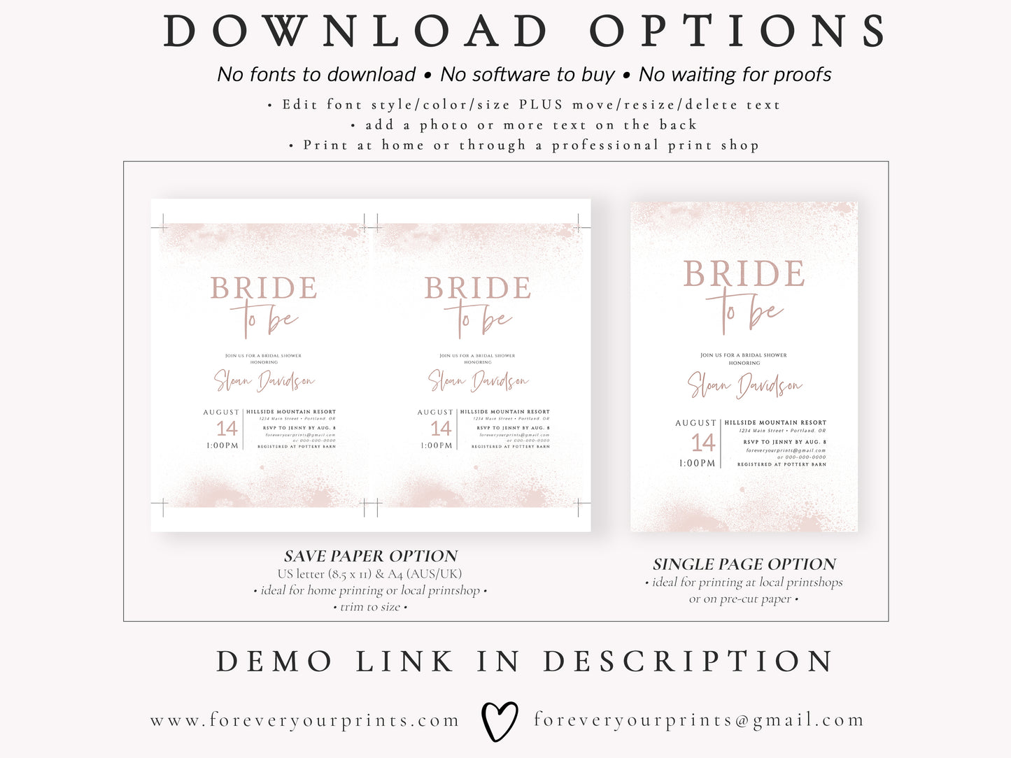 Blush Bridal Shower Invitation | www.foreveryourprints.com