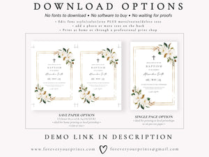 Classic Floral Baptism Invitation | www.foreveryourprints.com