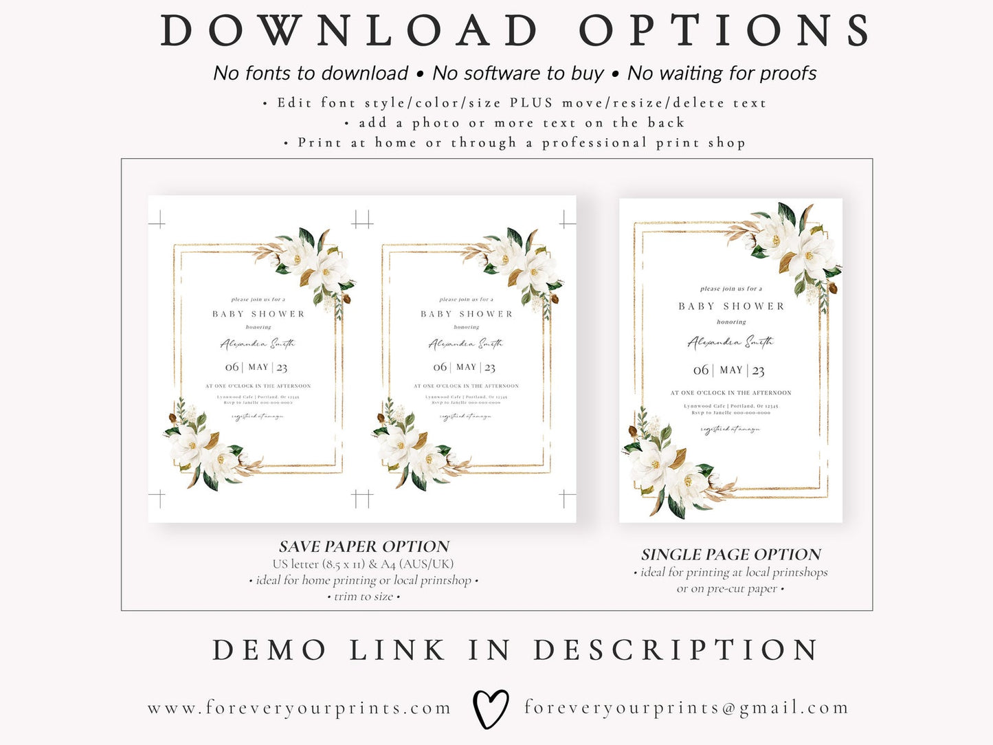 Magnolia Baby Shower Invitation | www.foreveryourprints.com