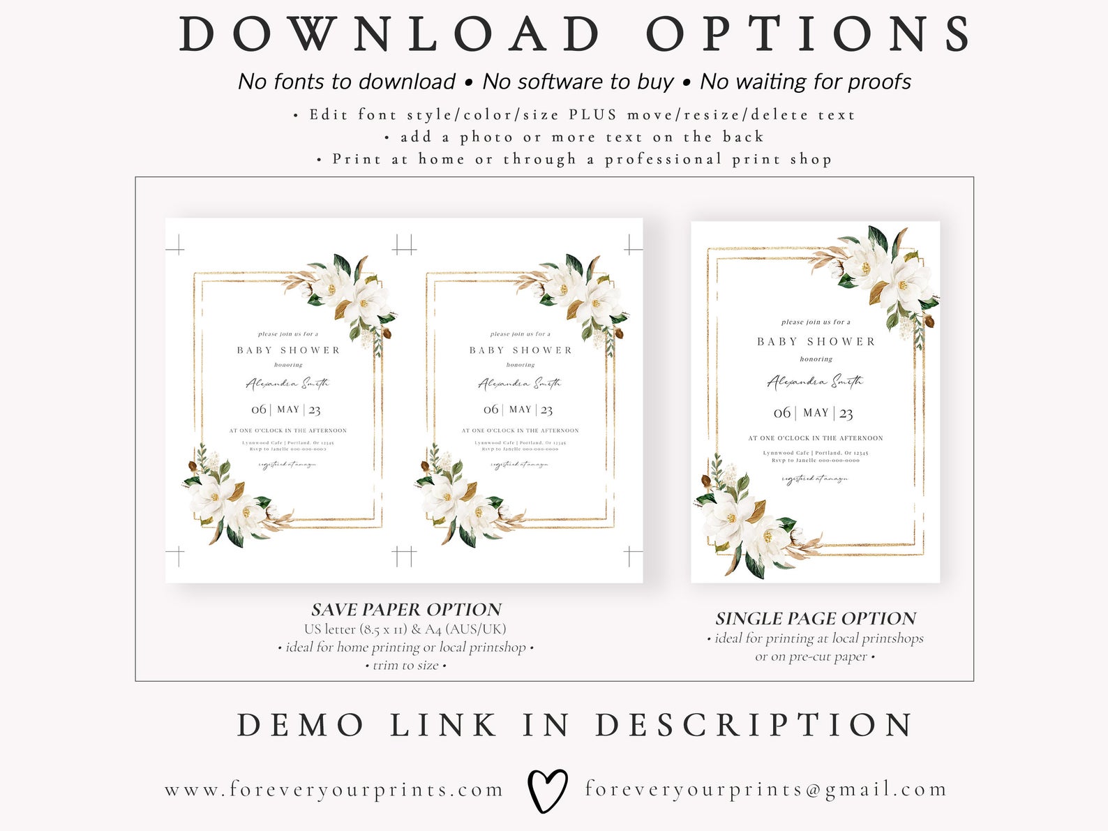 Magnolia Baby Shower Invitation | www.foreveryourprints.com