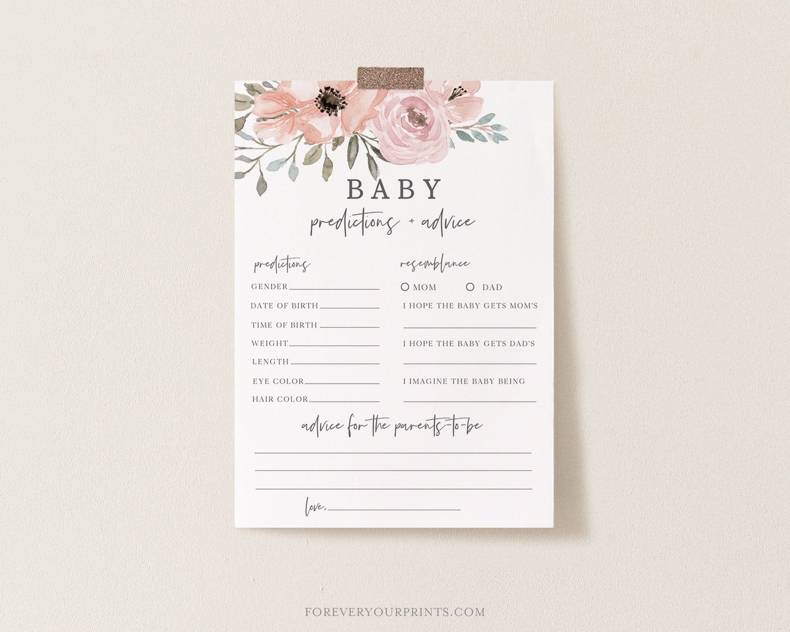 Baby Predictions and Advice Card | www.foreveryourprints.com