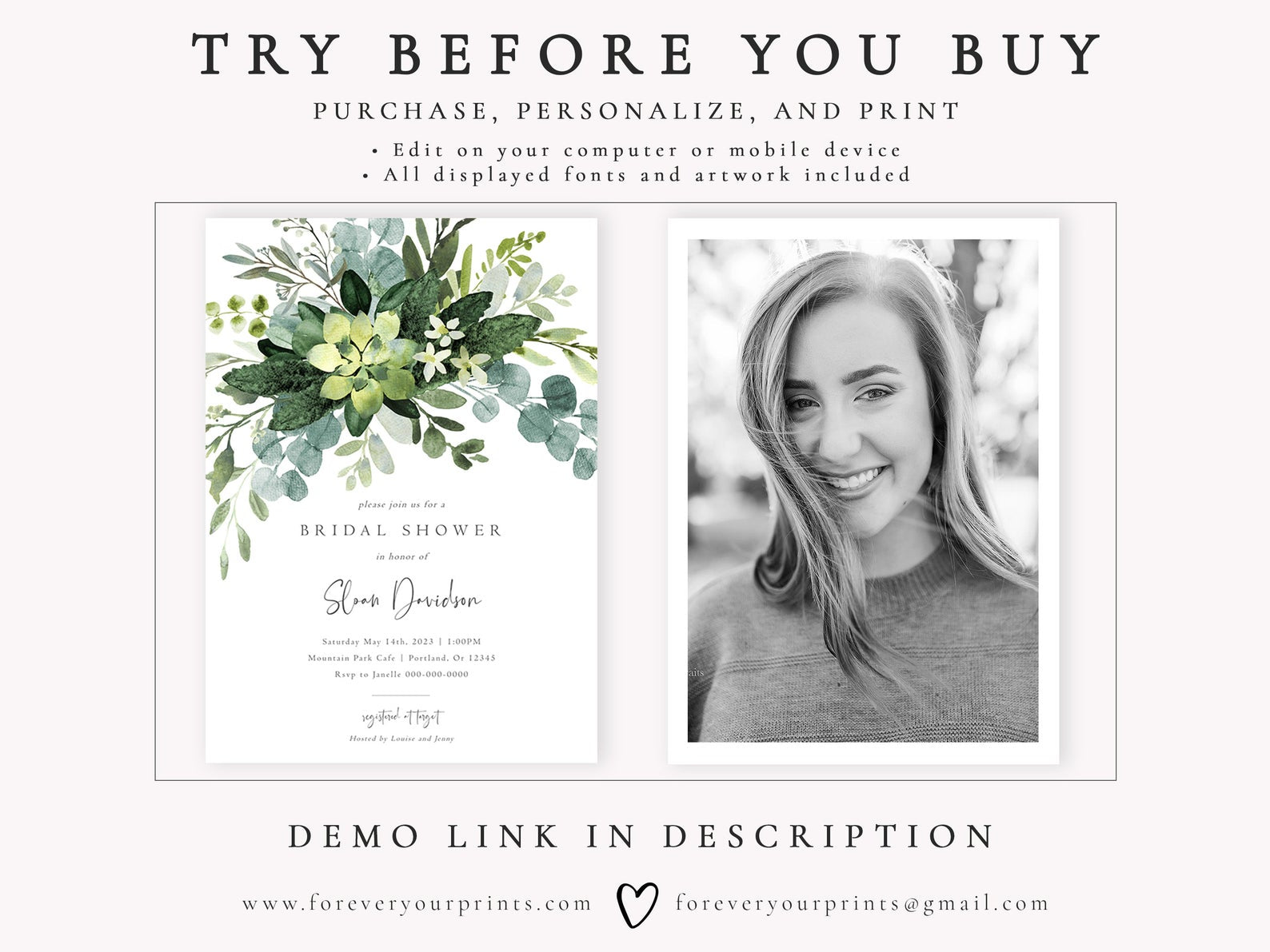 Eucalyptus Greenery Bridal Shower Invitation | www.foreveryourprints.com