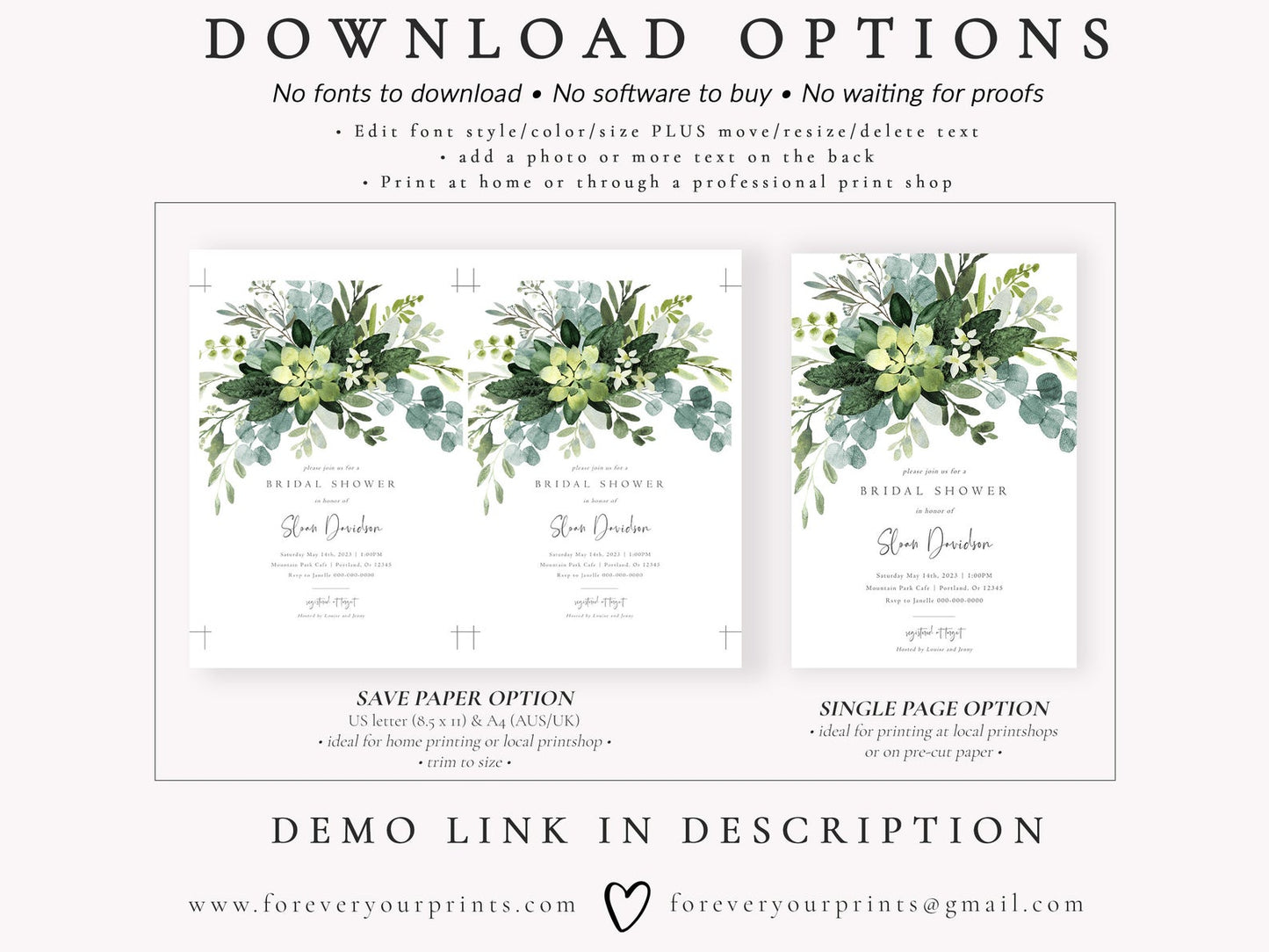 Eucalyptus Greenery Bridal Shower Invitation | www.foreveryourprints.com