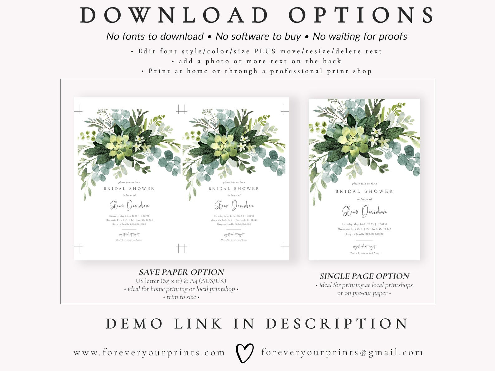 Eucalyptus Greenery Bridal Shower Invitation | www.foreveryourprints.com