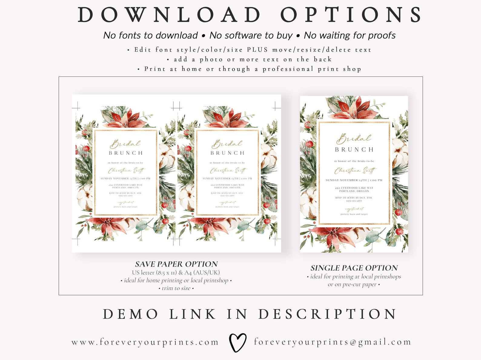 Winter Bridal Brunch Invitation | www.foreveryourprints.com