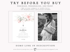 Classic Floral Baptism Invitation | www.foreveryourprints.com