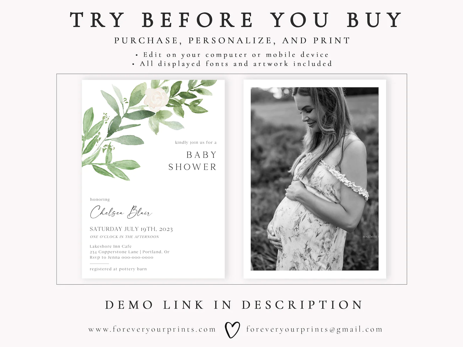 Greenery Baby Shower Invitation | www.foreveryourprints.com