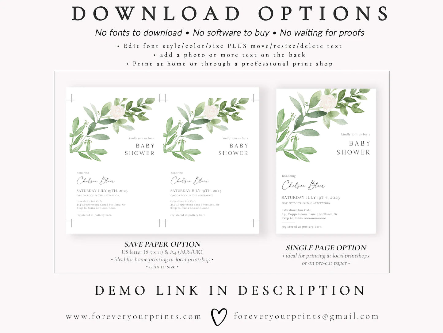 Greenery Baby Shower Invitation | www.foreveryourprints.com