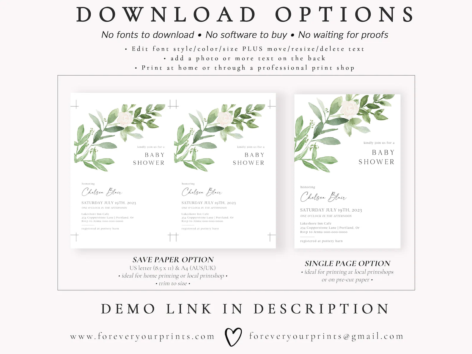 Greenery Baby Shower Invitation | www.foreveryourprints.com