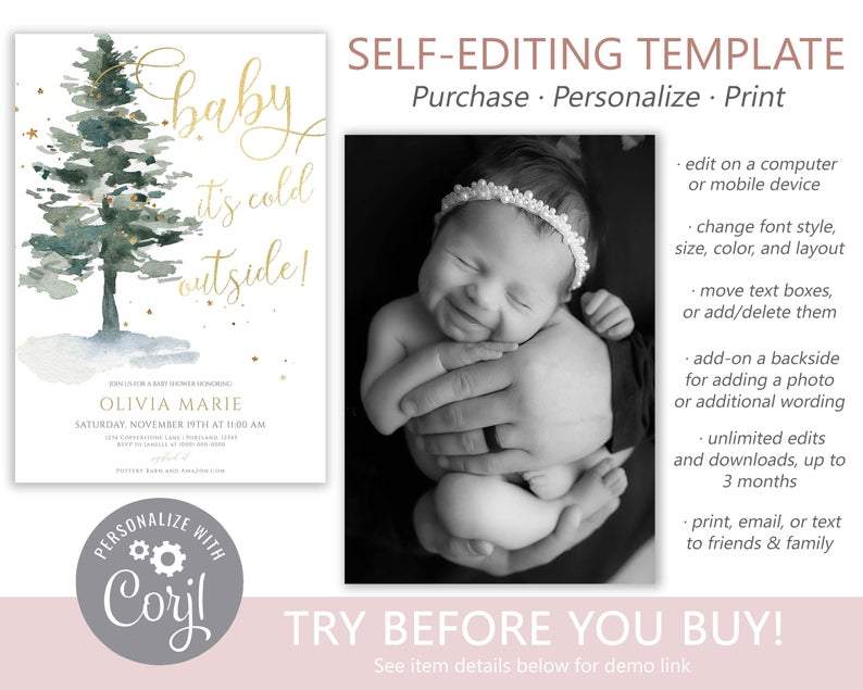 Winter Evergreen Baby Shower Invitation | www.foreveryourprints.com