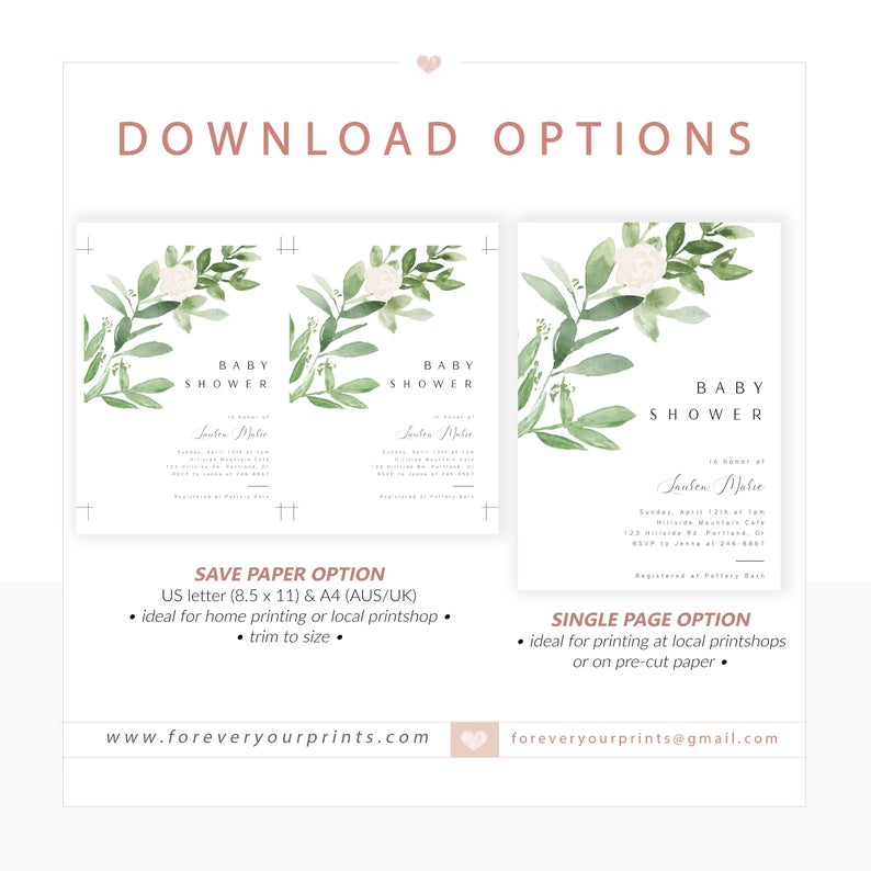 Greenery Baby Shower Invitation | www.foreveryourprints.com