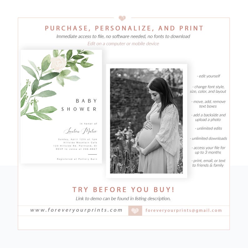 Greenery Baby Shower Invitation | www.foreveryourprints.com