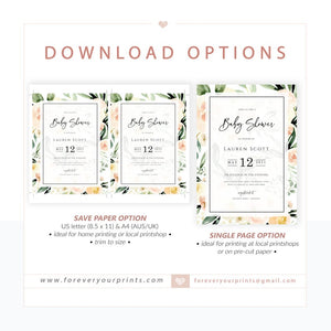 Peach Florals Baby Shower Invitation | www.foreveryourprints.com