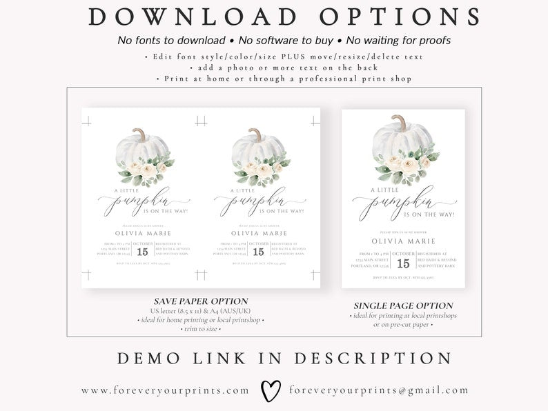 Pumpkin Baby Shower Invitation | www.foreveryourprints.com