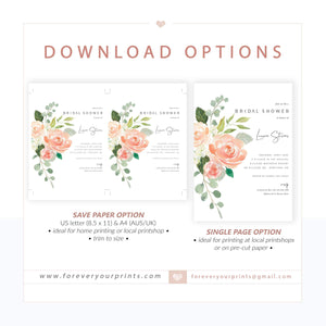 Peach Floral Bridal Shower Invitation | www.foreveryourprints.com