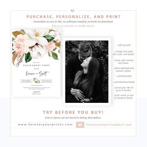 Magnolia Floral Engagement Invitation | www.foreveryourprints.com