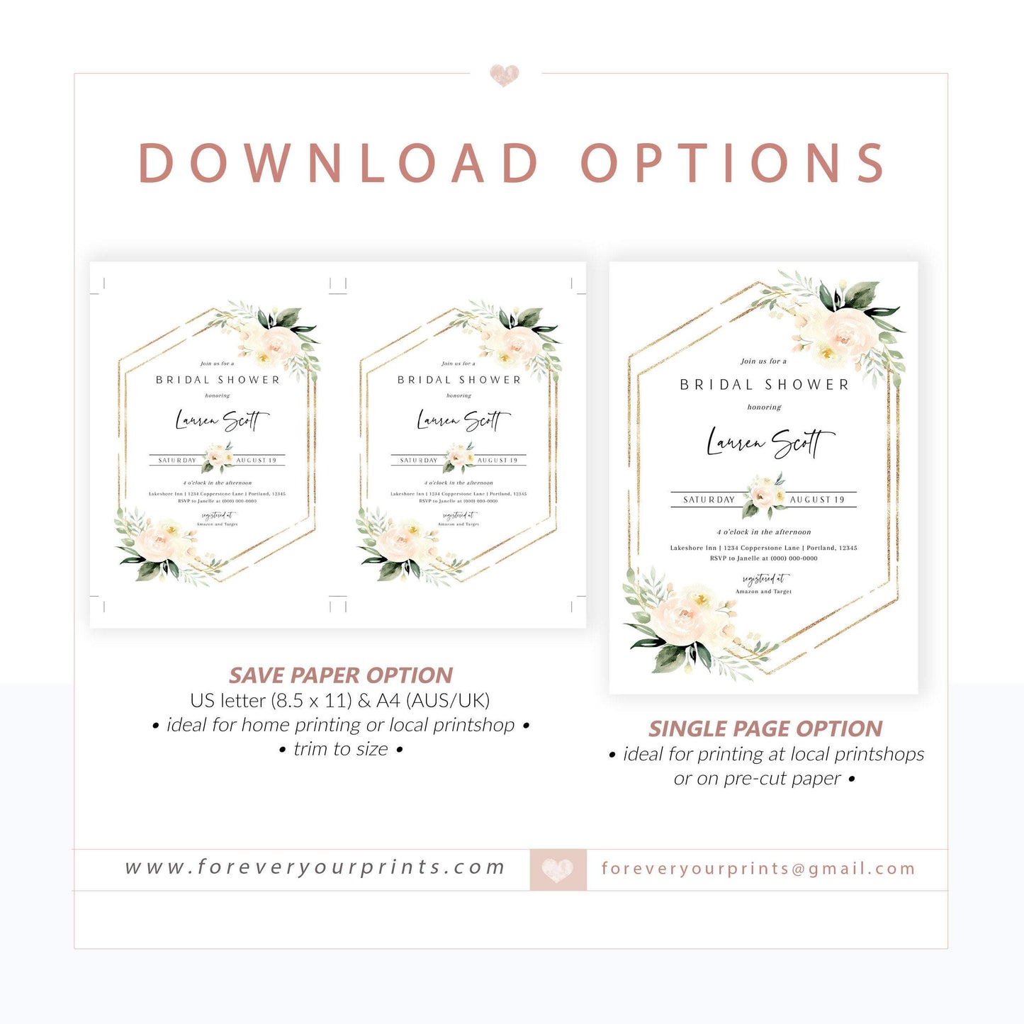 Floral Bridal Shower Invitation | www.foreveryourprints.com