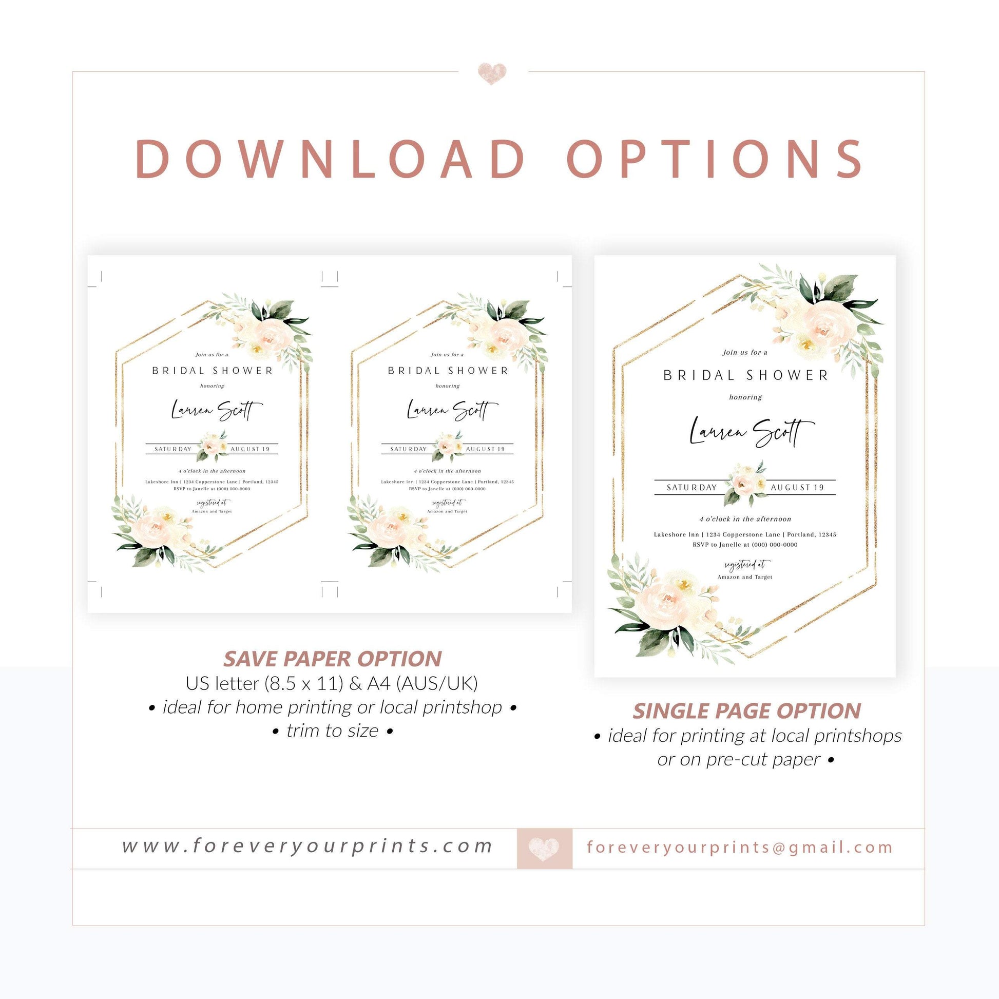 Floral Bridal Shower Invitation | www.foreveryourprints.com