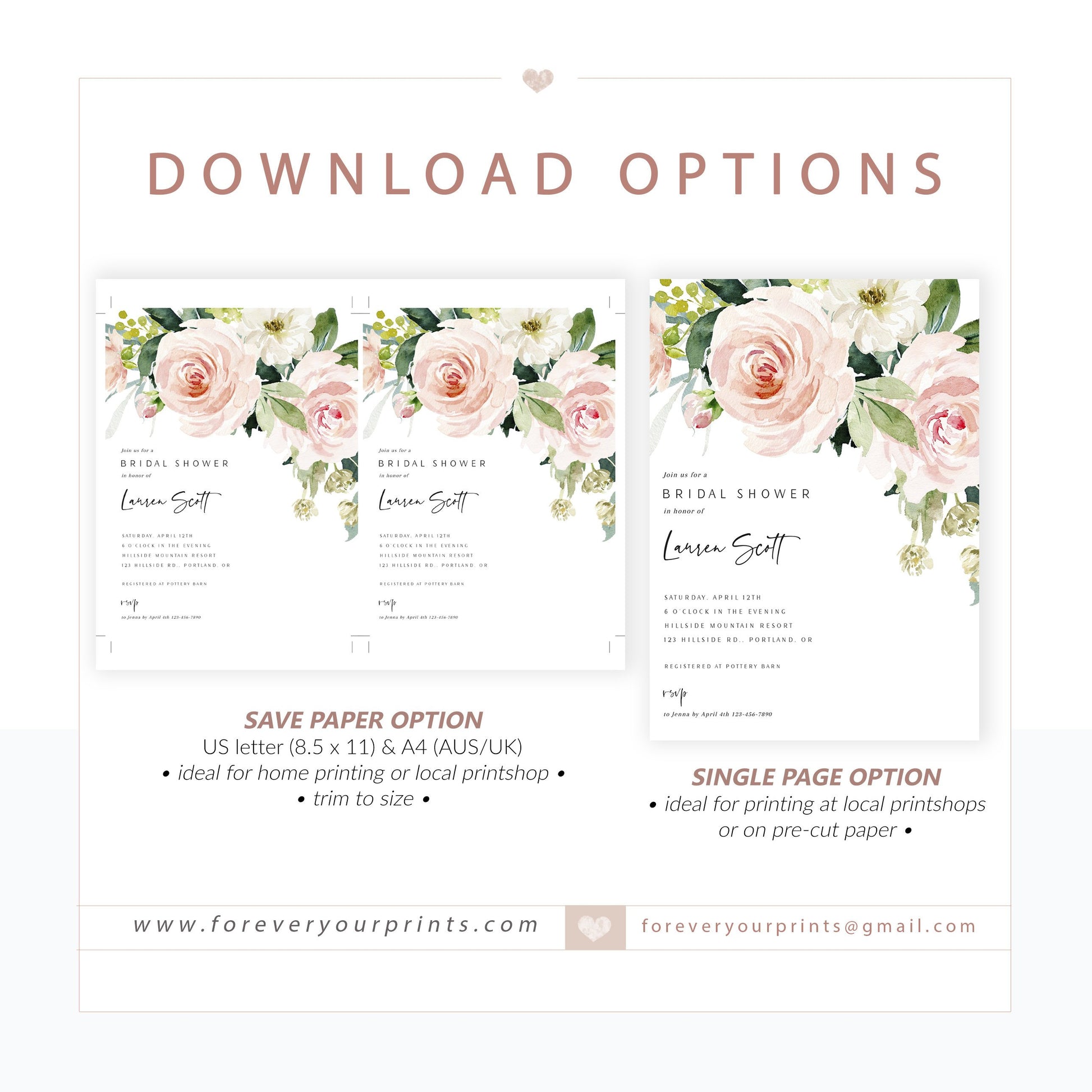 Floral Bridal Shower Invitation | www.foreveryourprints.com