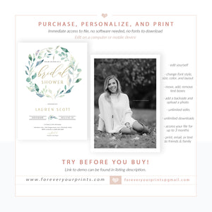Floral Greenery Bridal Shower Invitation | www.foreveryourprints.com